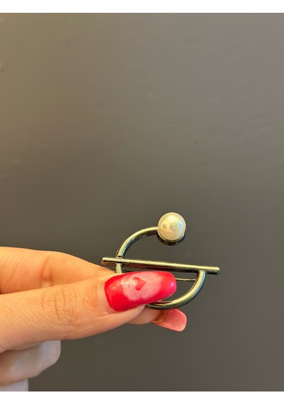 Halka İncili Çelik Broş Yaka Türban İğnesi 5 x 4 CM Füme