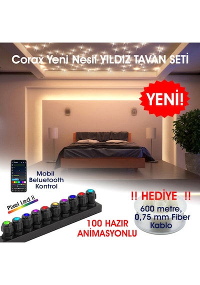 Animasyonlu Yıldız Tavan Uygulama Seti, Fiber Optik Aydınlatma Kurulum Kiti Çok Renkli