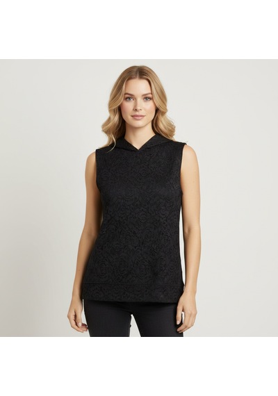 Bonbon Kadın Dantel Kolsuz Kapşonlu Tshirt Bb2325 Siyah