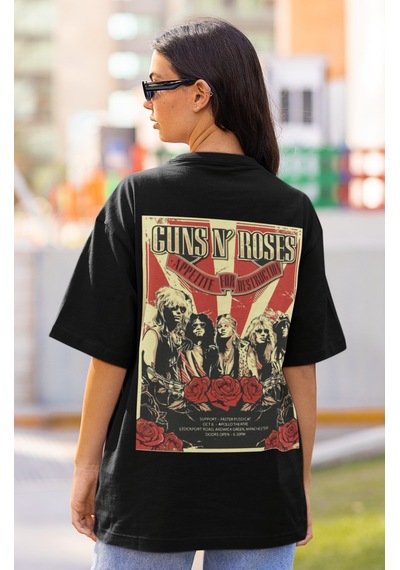Tasarım Guns N' Roses Sırt Baskılı Unisex Oversize Rock Metal Müz Siyah