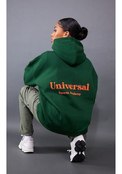 Universal Sports Acedemy Sweatshirt - Yeşil Baskılı Oversize Kapüşonlu Yeşil