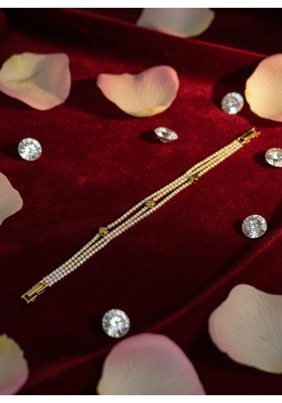 Premium Gold Kaplama Küp Detaylı Zirkon Taşlı Işıltılı Su Yolu Paslanmaz Çelik Bileklik