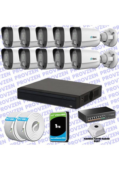 Provzen Ttec Hikvision 10 Kameralı Ip Full Hd Mikrofonlu Güvenlik Kamerası