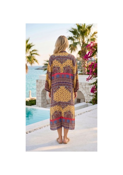 Lila Mare Pamuk Kimono Renkli Renkli