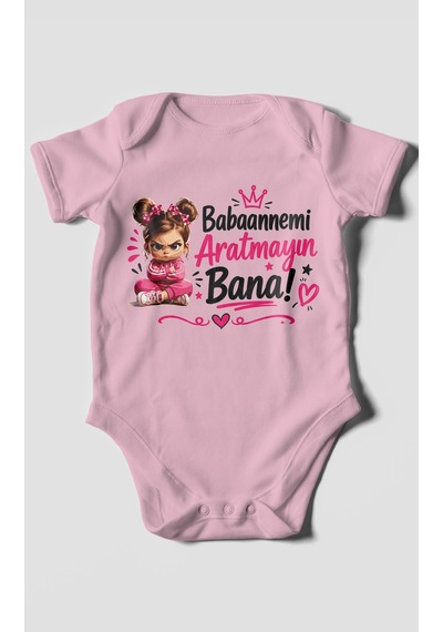 Morivokids Babaanneye Özel Kısa Kollu Bebek Body %100 Pamuk Koyu Pembe