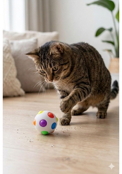 Disco Fever Darbeye Duyarlı Işıklı Kedi Topu 6 Cm Zıplayan Hareketli Kedi Oyuncağı