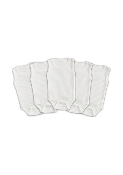 Novibaby 5'li 3-6 Ay Ribana Bebek Atlet Body Zıbın Beyaz Raporlu Çıtçıtlı 100% Pamuk Beyaz