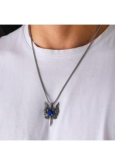 Gümüş Mavi Taşlı Ejderha Erkek Kolye