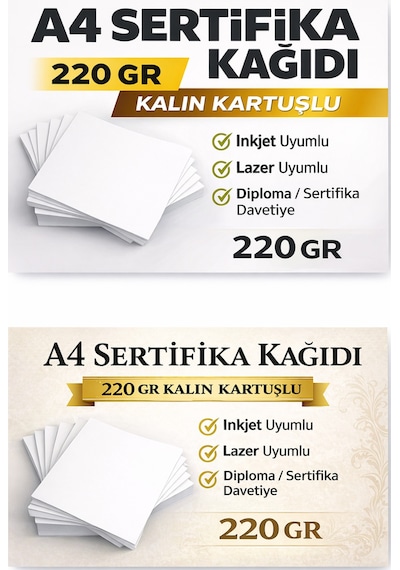 A4 Sertifika Kağıdı Kalın Kartuşlu Mürekkepli Tüm Yazıcılara Uygun 100 Adet 220 Gr 1,37kg