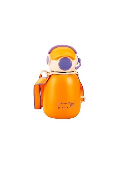 Sevimli Tasarım Gamer Termos Matara 500 Ml 16.9 Oz Ve Omuz Askılı Turuncu