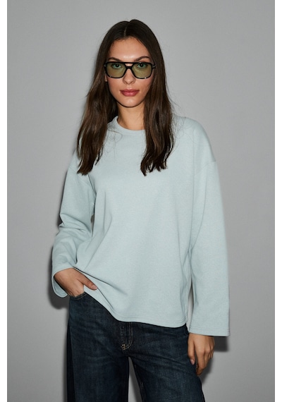 Grımelange Neat Kadın Organik Pamuklu Bisiklet Yaka Oversize Fit Uzun Kollu Gri T-shirt Gri Grımelange Neat Kadın Organik Pamuklu Bisiklet Yaka Oversize Fit Uzun Kollu Gri T-shirt Gri