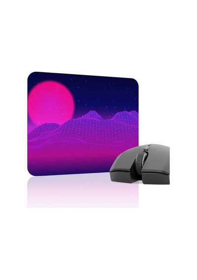 Vaporwave Grid Kaymaz Dikişli Kauçuk Oyuncu Mousepad V2 - 22x18 Gaming Mouse Pad Fare Altlığı