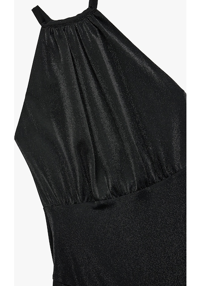 Koton Slim Fit Volanlı Kolsuz Halter Yaka Kadife Simli Mini Abiye Elbise Siyah 7wak80001fk