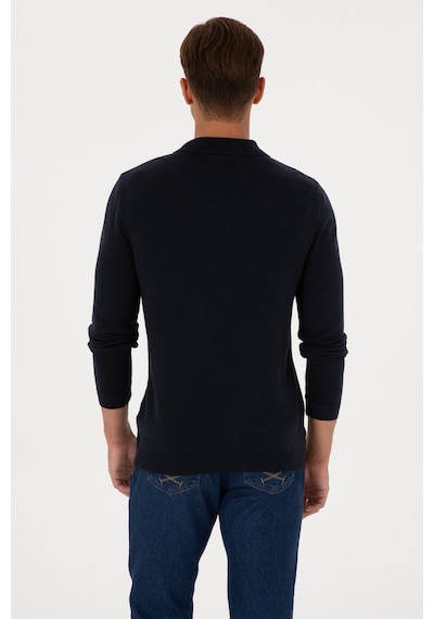 U.S. Polo Assn. Erkek Slim Fit Polo Yaka Lacivert Basic Kazak 50307799-VR033