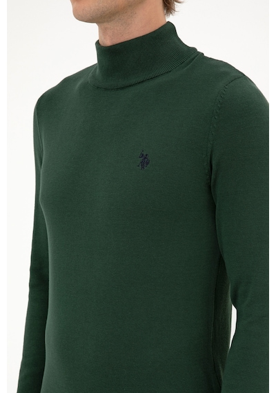 U.S. Polo Assn. Erkek Slim Fit Boğazlı Koyu Yeşil Basic Kazak 50313712-VR079