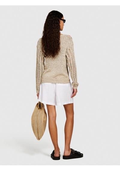 Sisley %100 Keten Önü Çift Pileli Şort Kadın Beyaz Şort - 324p4aghl9013