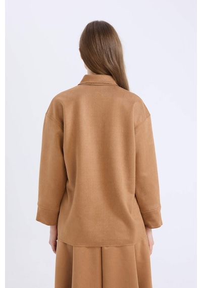 DeFacto Regular Fit Süet Uzun Kollu Gömlek Tunik E5917AX24WNBG138