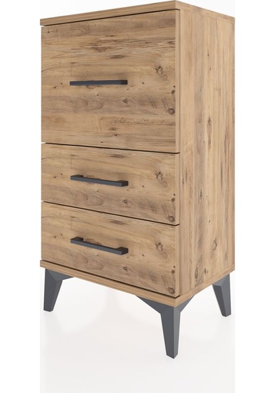 Arges Komodin Tek Raflı 2 Çekmeceli 44x30x80 Çam-çam Çam