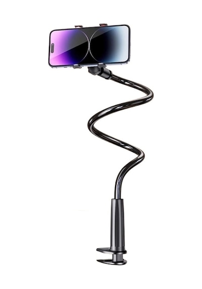 Etashop 360 Esnek Telefon Tutucu Kelepçeli Masa Yatak Başlığı Standı 4" 7.1" Uyumlu Siyah Siyah