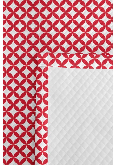 Kırmızı Geometrik Modern Pike Takımı-beyaz Retro Çember Motifli Tek Kişilik Yatak Örtüsü 160x220 Cm Bohem Bozkır Kırığı