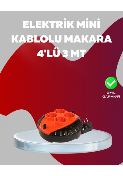 Cosmotex 3 Metre Kablolu 4 Lü Kırmızı Priz Makara