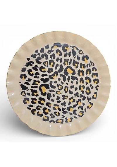 Sudedi Home 26 Cm Leopar Desenli Altın Yaldızlı Cam Servis Tabağı 6 Lı Set Çok Renkli