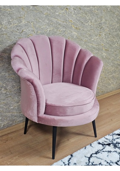 Zafir Tekli İstiridye Siyah Boyalı Sivriltme Ayak Çay Seti Koltuk Tekli Berjer , Balkon, Salon, Ofis Pembe