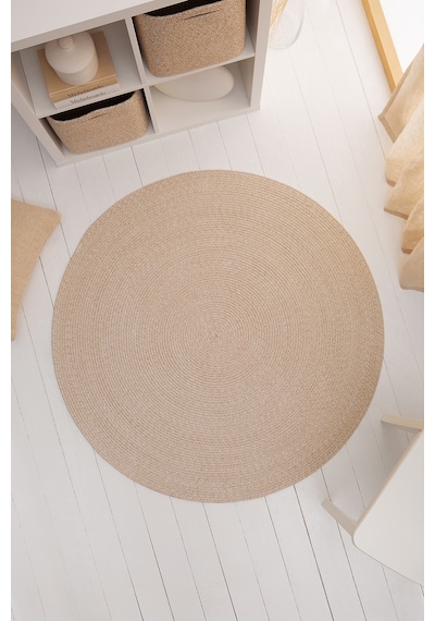 Ocean Home Textile Yıkanabilir Bej Kırçıllı Pamuklu Halı Kilim 120 Cm Çap