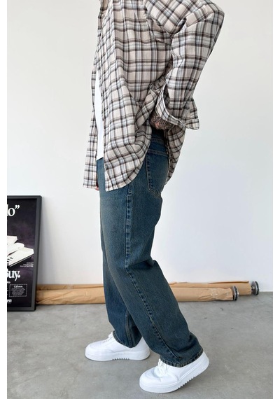 Eskitme Mavi Basic Baggy Fit Pantolon Mavi
