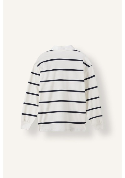 Defacto %100 Pamuk Relax Fit Çizgili Polo Yaka Uzun Kol Sweatshirt H5038ax26aunv64 Lacivert-nv64