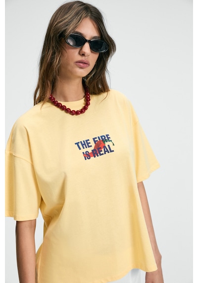 Grımelange CASSIANE Kadın Bisiklet Yaka Kısa Kollu Ön Ve Arka Baskılı Regular Sarı T-Shirt Grımelange CASSIANE Kadın Bisiklet Yaka Kısa Kollu Ön Ve Arka Baskılı Regular Sarı T-Shirt