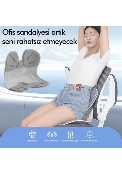 Ergonomik Ortopedik Bel Destekli Oturma Minderi Postür Düzeltici İş Ev Oto Sırt Koltuk Yastığı Gri