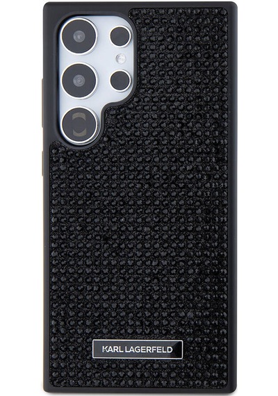 Galaxy S24 Ultra Uyumlu Kılıf Karl Lagerfeld Taşlı Metal Logo Lisanslı Kapak Siyah