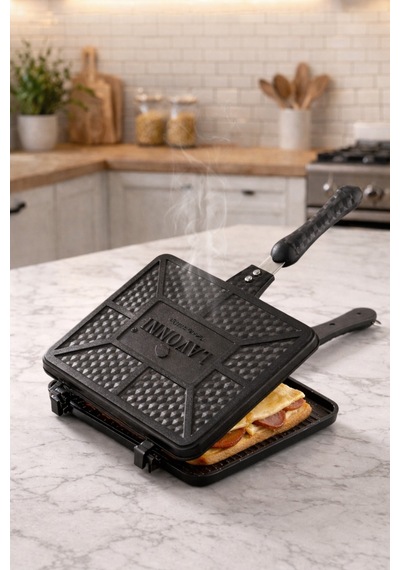 Tostmatik Döküm Ocak Üstü El Tost Makinesi 26x20 Cm Maxi Boy Yapışmaz Granit Tost Tavası