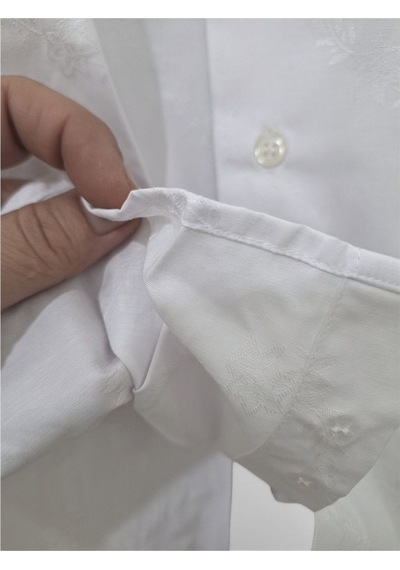 M Slim Fit Sert Yakalı Çiçek Desenli Beyaz Klasik Kısa Kollu Erkek Gömlek