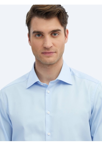 Kip Koyu Mavi Düz Slim Fit Dokuma Klasik %100 Pamuk Gömlek