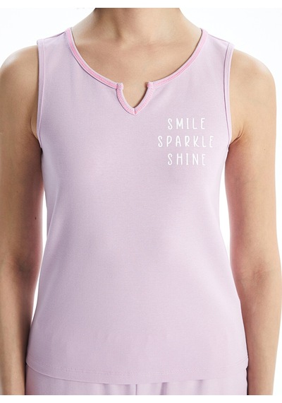 Lcw Dream Lila Kaçık Yaka Baskılı Kadın Pijama Takımı