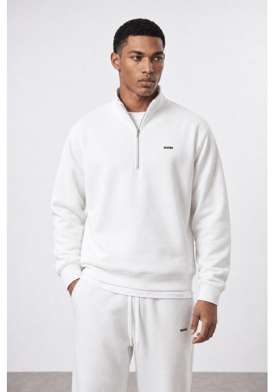 Erkek Respire Basic Half Zip Oversize Sweatshirt Ekru