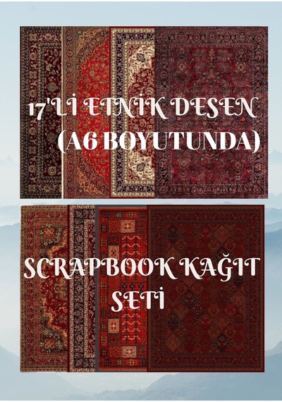 A6 Boyutunda 17'li Otantik Halı Desen Yapışkanlı Scrapbook Kağıt Seti