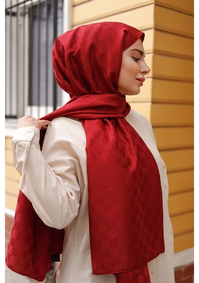 Dama Desen Şal Bordo Çok Renkli