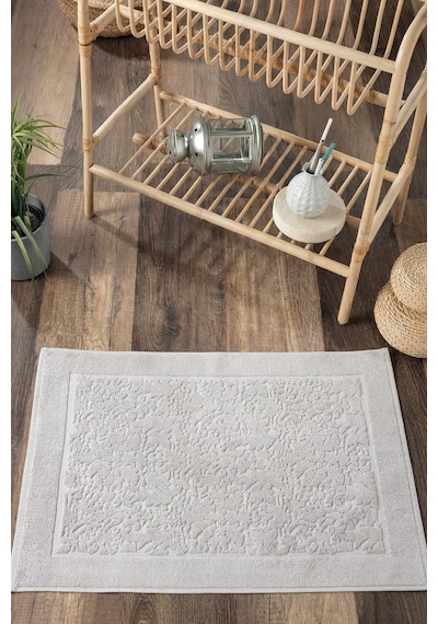 Damask Desenli Ayak Havlusu 1 Adet - 60x100 Cm Yumuşak Banyo Paspası- %100 Pamuk Grı Gri