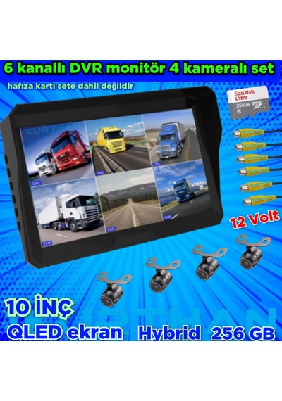 10 İnç Qled 6 Kanallı Ekran 4 Adet Kelebek Kamera Seti 256 Gb 12
