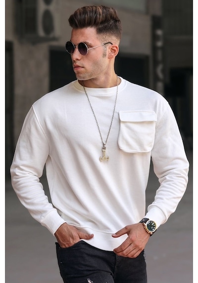 Madmext Ekru Bisiklet Yaka Sweatshirt 5320 Ekru