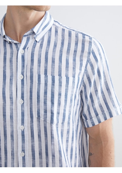 Lcwaıkıkı Classic Lacivert Regular Fit Kısa Kollu Çizgili Poplin Erkek Gömlek