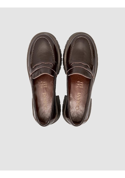 Hakiki Rugan Deri Kahverengi Kadın Loafer Ayakkabı Kahverengi