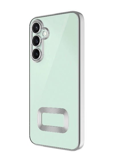 Samsung Uyumlu Galaxy S24 Fe Kılıf Kamera Korumalı Logo Gösteren Zore Omega Kapak Gümüş