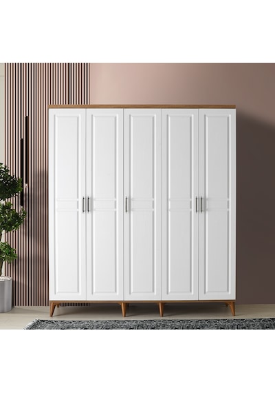 GuneyStore Sport 5 Kapaklı Komple MDF Atlantik Çam-Beyaz Gardırop