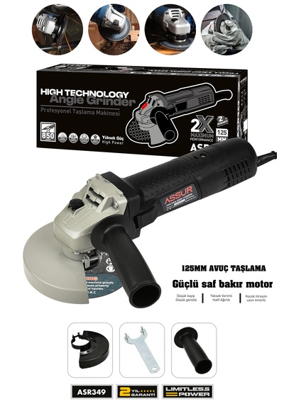 Assur ASR349 850 W 125 MM Avuç Taşlama Spiral Siyah
