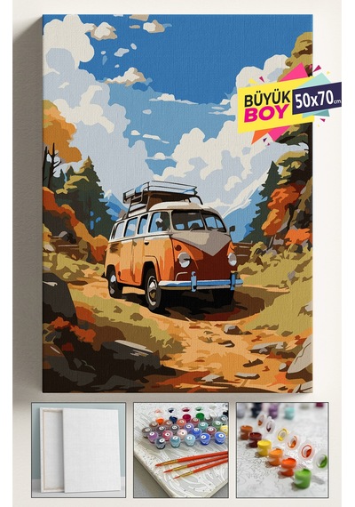 Sayılarla Boyama Seti Numaralı Tuval Fırça Boya Dahil Kasnaklı Set 50x70 Cm - Turuncu Vosvos