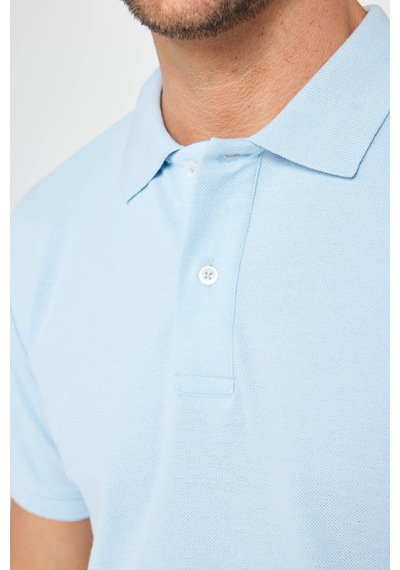 Tudors Erkek Slim Fit Dar Kesim Pamuklu Yumuşak Dokulu Serin Tutan Kumaş Düz Pike Mavi Polo Yaka Tişört-30768 Mavi